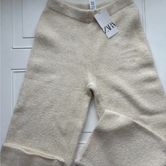 NWT Zara High Rise Boucle Sweater Pants Ivory/Metallic Size Medium - Picture 5 of 9